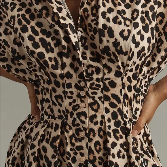 Anthropologie Tobie Pleated Shirt Dress Sz M NEW animal print - Picture 4 of 12